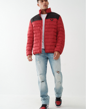 True Religion Mens Light Puffer Jacket XL Red Dahlia Black
