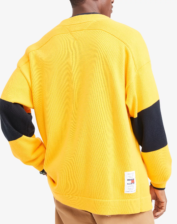 Tommy Hilfiger Men's Varsity-Style Monogram Crewneck Sweater Sun Yellow Large