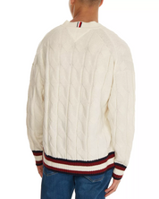 Tommy Hilfiger Mens Monogram Ivory Pullover V-Neck Sweater Large