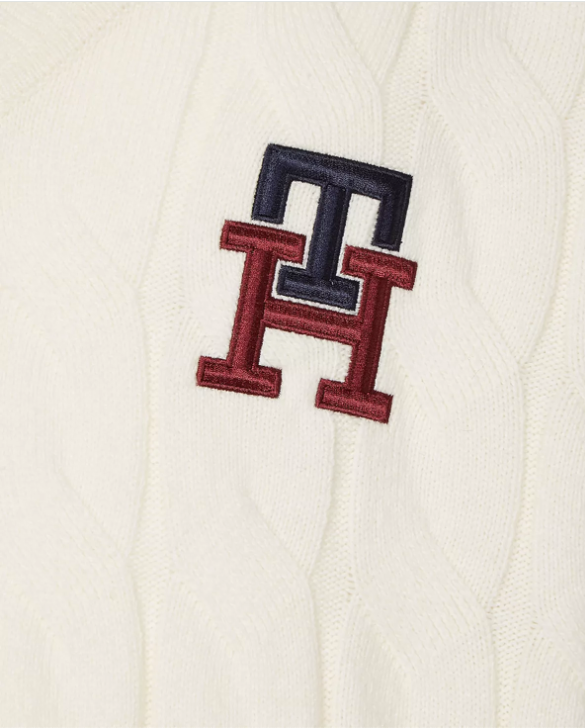 Tommy Hilfiger Mens Monogram Ivory Pullover V-Neck Sweater Large
