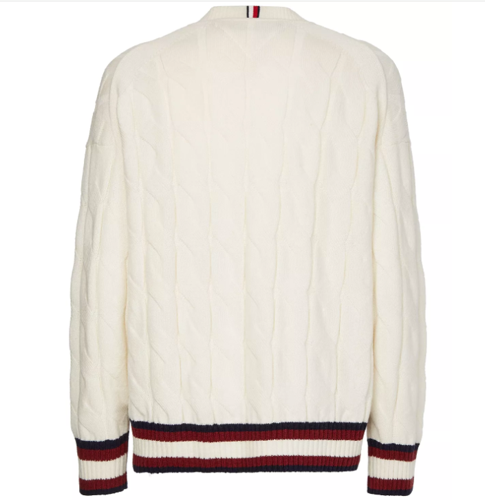 Tommy Hilfiger Mens Monogram Ivory Pullover V-Neck Sweater Large