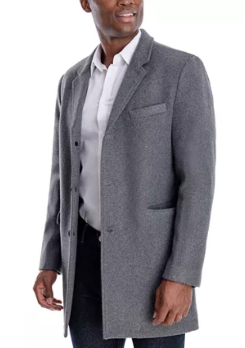 Michael Kors Men's Ghent Slim-Fit Topcoat Coat 36S Mid Grey Wool