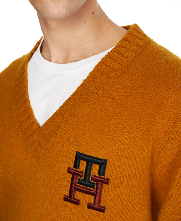 Tommy Hilfiger Mens Logo Vneck Sweater XL Gold