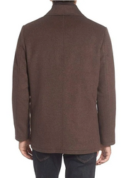 Kenneth Cole Men's Double Breasted Wool Blend Peacoat Small Bib Brown Coat