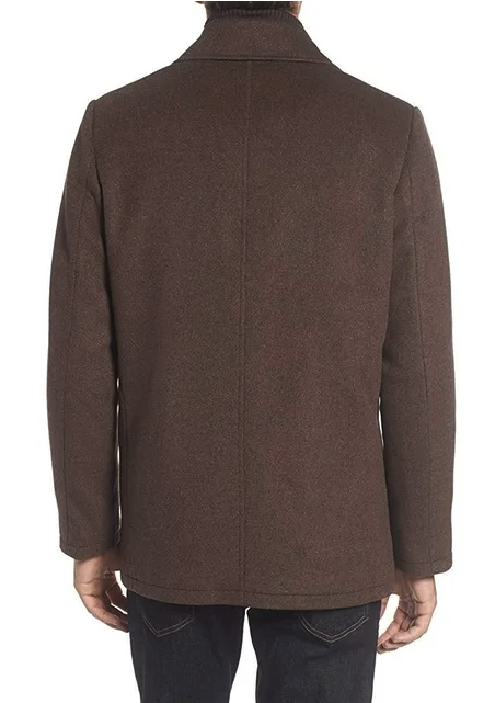 Kenneth Cole Men's Double Breasted Wool Blend Peacoat Small Bib Brown Coat