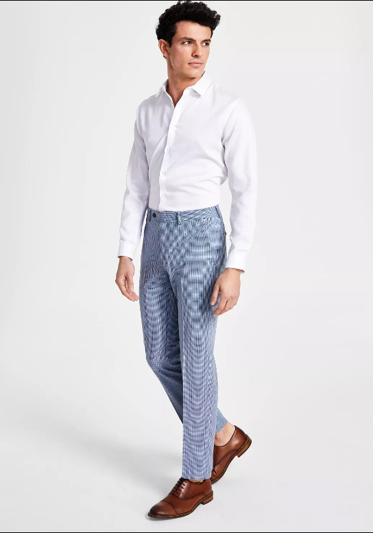 Bar III Mens Slim Fit Mini Check Suit Pants, Navy/blue 32 x 32