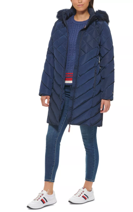 TOMMY HILFIGER Women's Puffer Coat Large Navy Blue