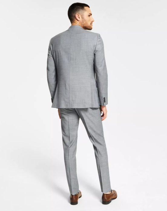Tommy Hilfiger Mens Suit Jacket 40L Modern-Fit TH Flex Stretch Solid Grey