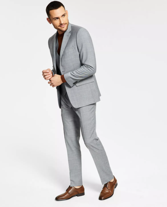 Tommy Hilfiger Mens Suit Jacket 40L Modern-Fit TH Flex Stretch Solid Grey