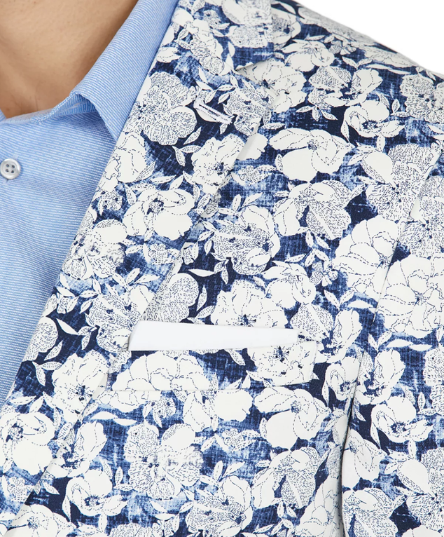 Bar III Men's Slim-Fit Floral Suit Separate Jacket White Blue 38R