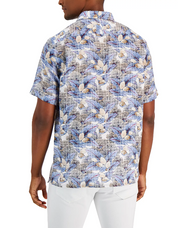 Club Room Mens Linen Floral Button Up Shirt Blue Small