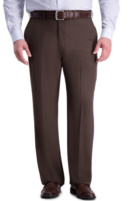 Haggar Men's Big & Tall Comfort Stretch Classic Fit Pants Brown 48 x 32