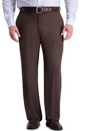 Haggar Mens Classic fit Dress Pants 48 / 32 Brown Solid Stretch