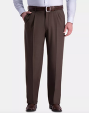 Haggar Mens Big & Tall Premium Comfort Stretch Pleated Dress Pants Dark Chocolate 44 x 34
