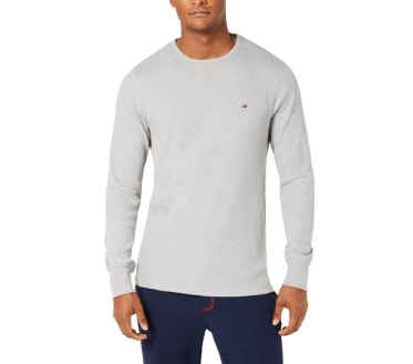 Tommy Hilfiger Mens Thermal Long Sleeve Crew Neck Shirt Light Grey Small