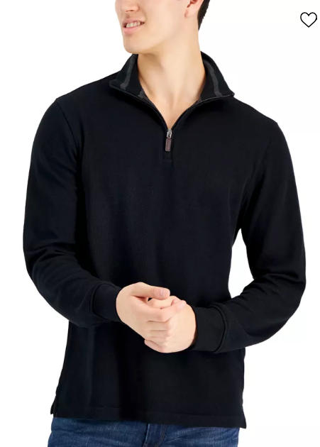 Club Room Men's Regular-Fit 1/4 Zip Sweater Size Small Black