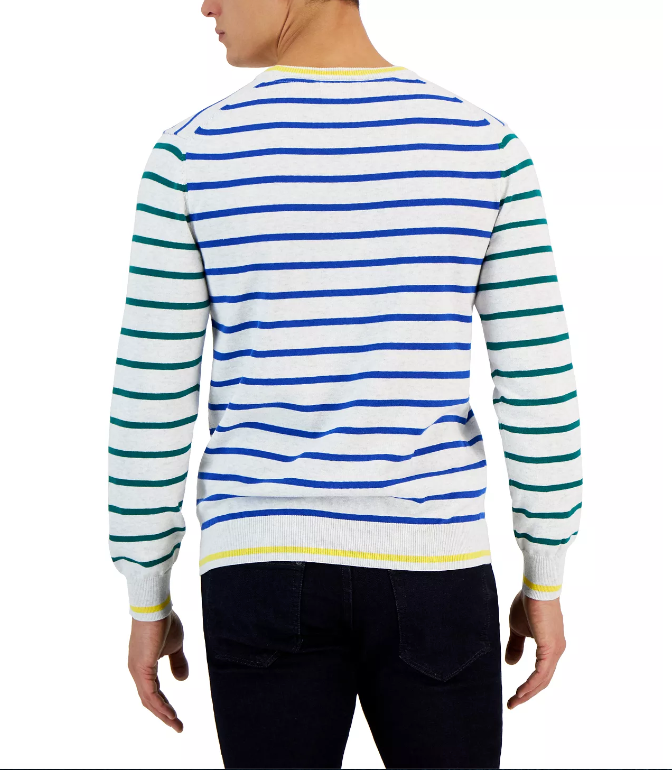 CLUB ROOM Arden Long Sleeve Mixed Stripe Crewneck Sweater Blue Small