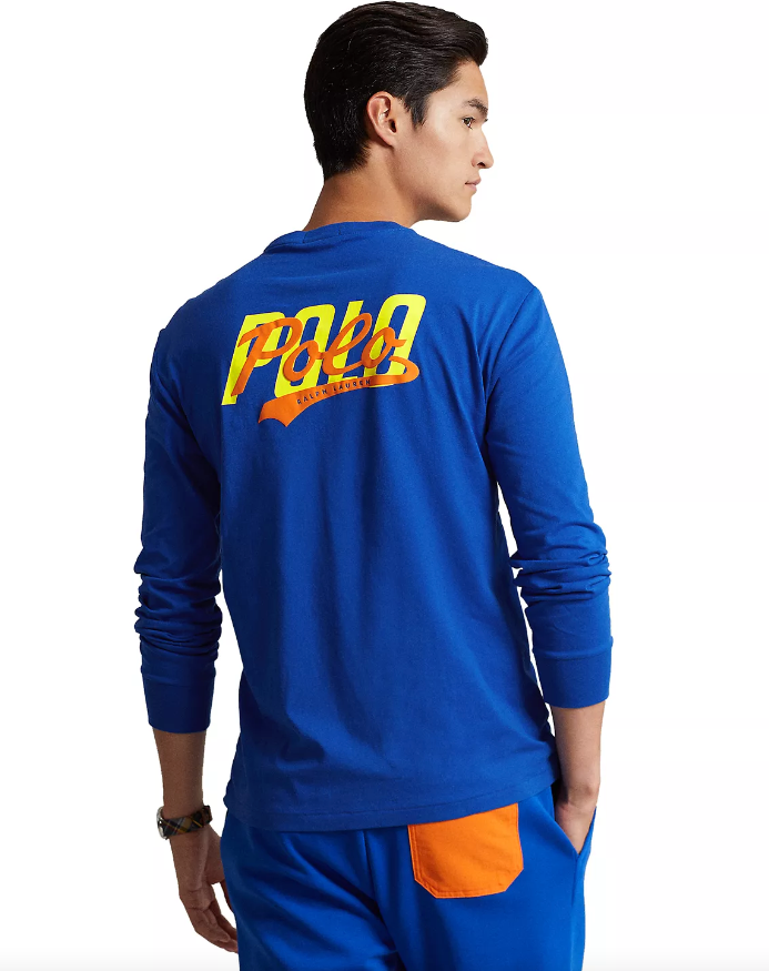 POLO RALPH LAUREN Mens Long Sleeve Classic-Fit Logo Jersey T-Shirt Blue Large