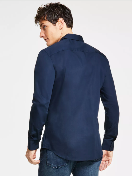 CALVIN KLEIN Men’s Slim-Fit Refined Button-Down Shirt Blue Large