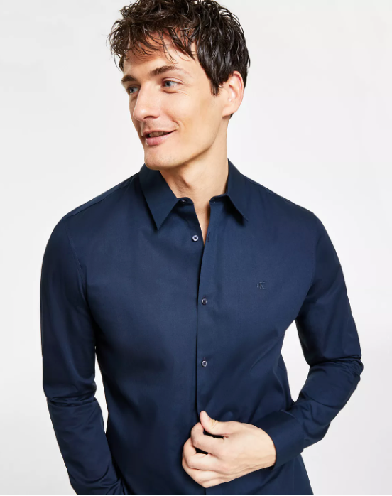 CALVIN KLEIN Men’s Slim-Fit Refined Button-Down Shirt Blue Large