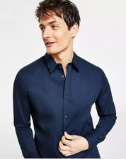 Calvin Klein Mens Cotton Slim Fit Button Down Shirt Blue Large