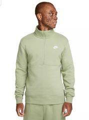 NIKE Sportswear Club Men's Brushed Back Half-Zip Pullover Green Large