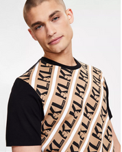 Karl Lagerfeld Paris Mens All Over Logo T Shirt Sand Medium