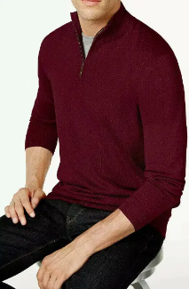 Club Room Men's Regular-Fit 1/4 Zip Red Plum Sweater 2XL