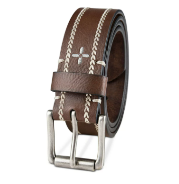 Sun + Stone Mens Faux Leather Stitched Belt Brown Medium 34 36