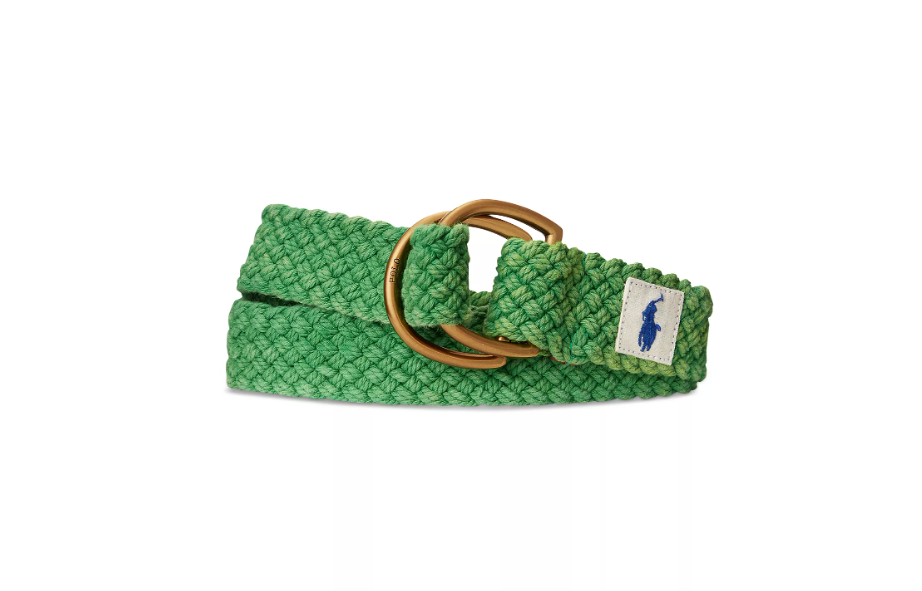 Polo Ralph Lauren Men's Leather Trim Cotton Belt Green Large