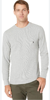 POLO RALPH LAUREN Men’s Waffle Knit Thermal Pajama Crewneck Shirt Grey Medium