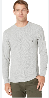 POLO RALPH LAUREN Men’s Waffle Knit Thermal Pajama Crewneck Shirt Grey Medium