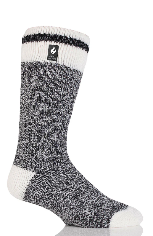 Heat Holders Mens Jeffrey Knit Brushed Inner Thermal Socks Size 7 - 12 Black White