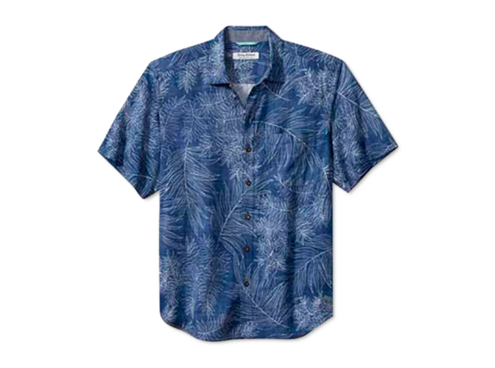 TOMMY BAHAMA Men's Veracruz Cay Leaf-Print Camp Button Down Shirt Blue XL