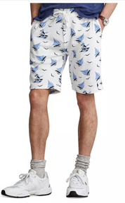 Polo Ralph Lauren Mens Skipper Terry 8 Inseam Casual Shorts Small White Blue