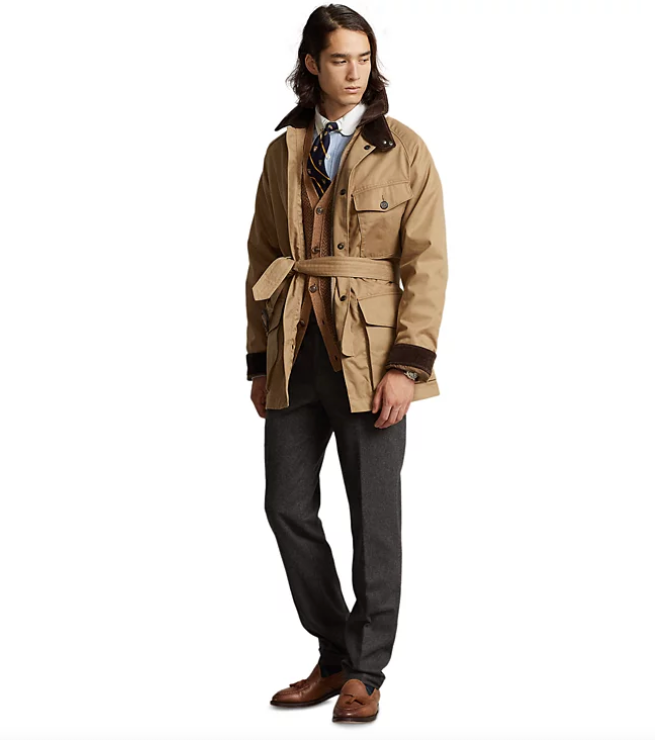 Polo Ralph Lauren Mens Long Sleeve Belted Field Jacket Mill Tan Medium