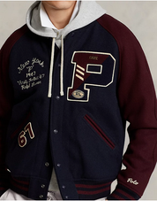 Polo Ralph Lauren Men's Wool Blend Letterman Varsity Jacket MEDIUM Navy Blue
