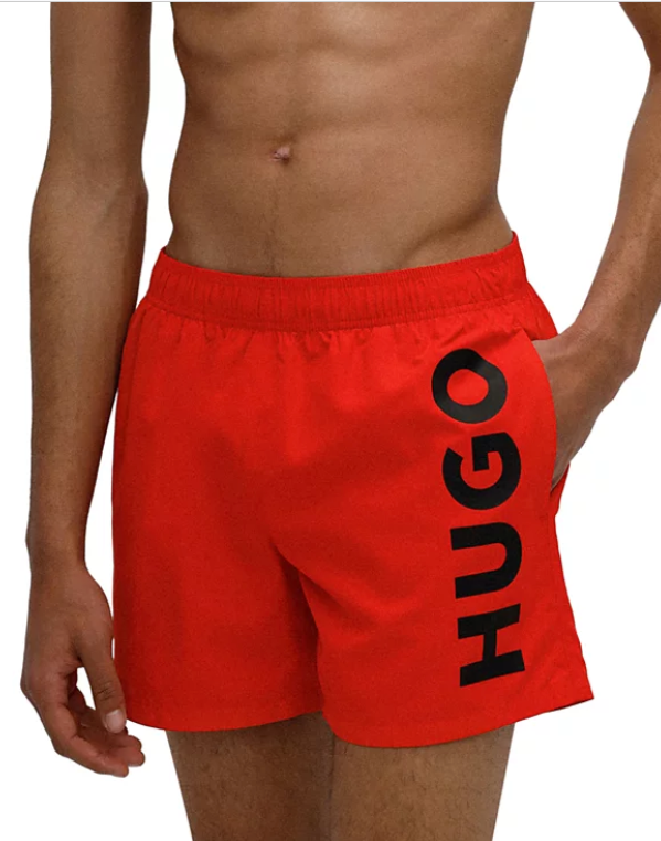 HUGO BOSS Mens Abas Logo Print Swim Trunks Red L Large