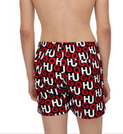 HUGO Mens Kook Logo Swim Shorts Black Red 2XL