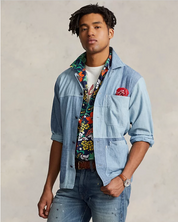 Polo Ralph Lauren Mens Classic Fit Patchwork Button Down Shirt Indigo Medium