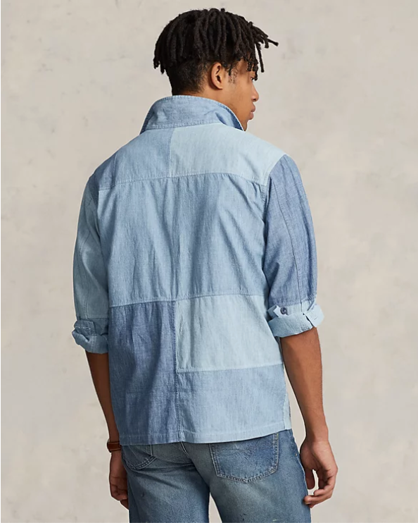 Polo Ralph Lauren Mens Classic Fit Patchwork Button Down Shirt Indigo Medium