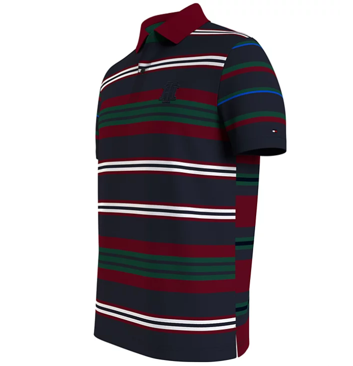 Tommy Hilfiger Men's Ivy Mixed Stripe Short Sleeve Polo Shirt Desert Sky Small