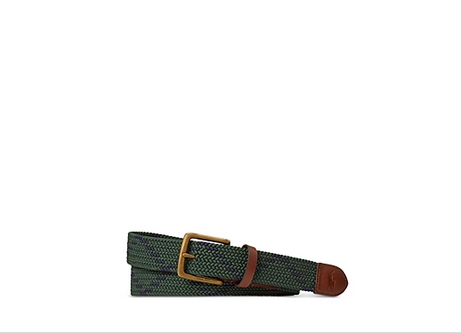 Polo Ralph Lauren Mens Zigzag Leather Trim Webbed Belt Green Navy Large