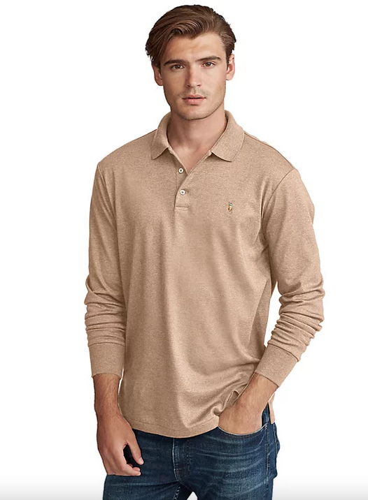 Polo Ralph Lauren Mens Classic Fit Soft Cotton Long Sleeve Polo Shirt Beige 2XL