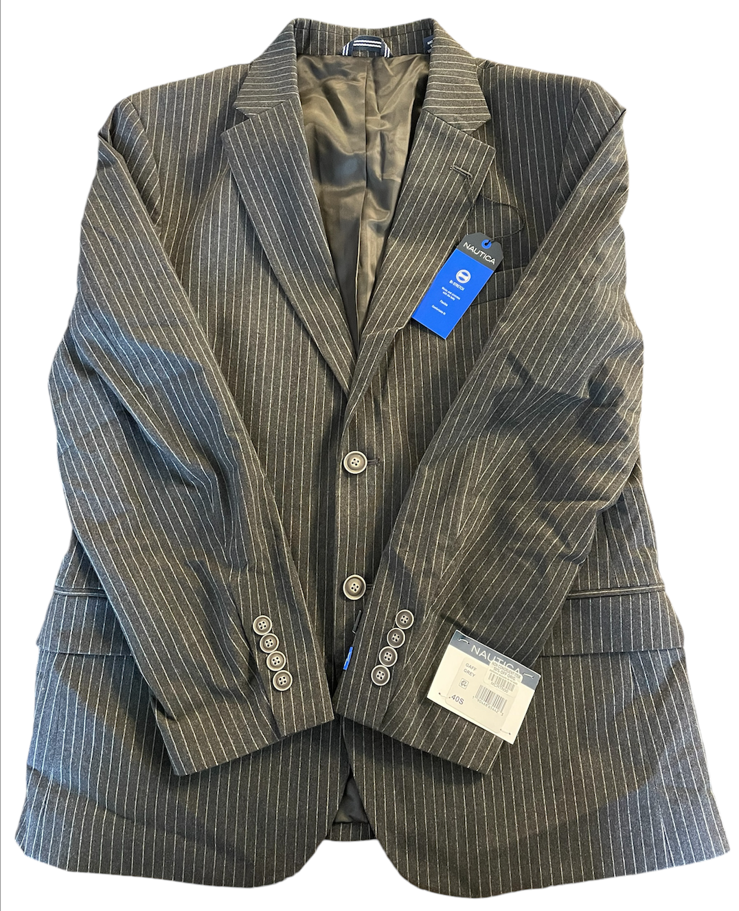 Nautica Mens Modern Fit Bi Stretch Suit Jacket ONLY 40S Dark Grey Pinstripe