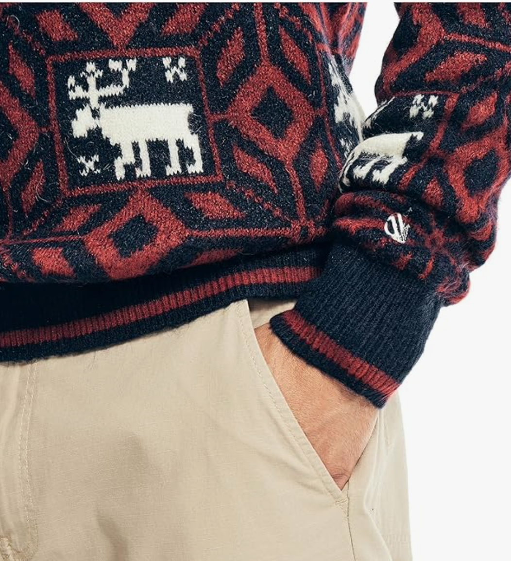 Nautica Reissue Moose Print Crewneck Sweater Dark Blue Medium
