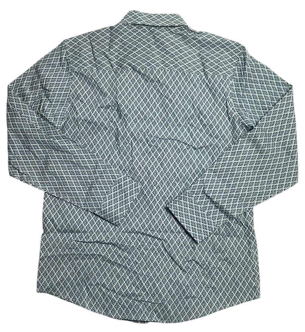 Alfani Mens Geo Print Long Sleeve Button Down Blue Medium