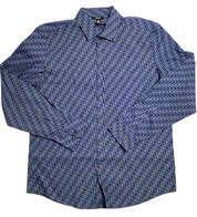 Alfani Mens Geometric Print Long Sleeve Button Down Shirt Blue Medium