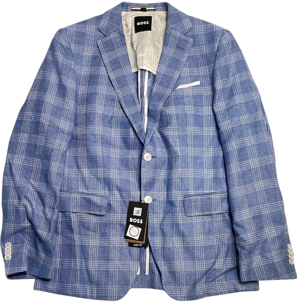 HUGO BOSS Hutson Glen Check Slim Fit Sport Coat Blazer 42R Blue Plaid