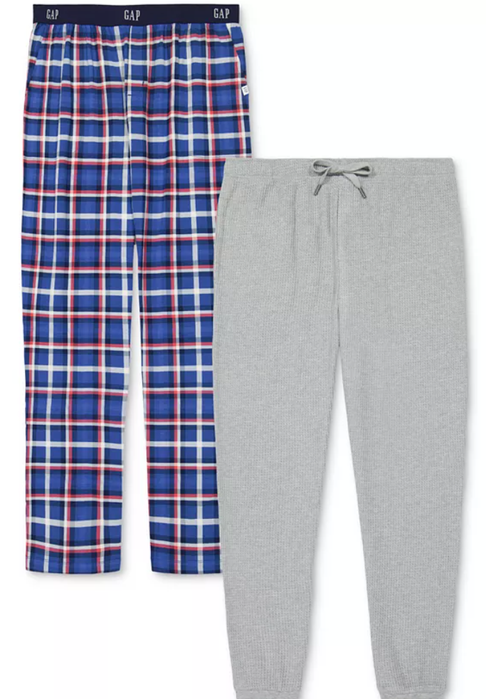 Gap Men's 2Pk. Plaid Straight-Leg Pajama Pants/Jogger Blue Plaid/ Grey Large